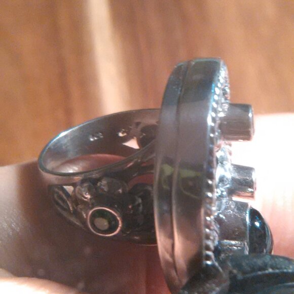 Shungite Multi Gemstone Mother of Pearl Sterling Silver Cocktail Ring (Size 7) - Picture 12 of 16